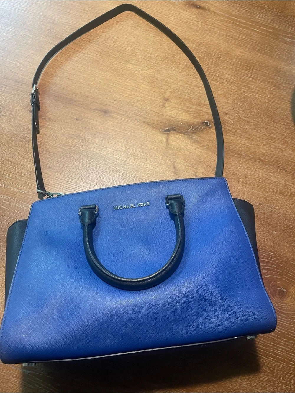 Michael Kors Blue and Black Leather Tote Satchel